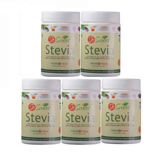 So Sweet Stevia Sugar Free100% Natural Sweetener 150gm | Low Calorie from Stevia | Taste Like Sugar & Safe for Diabetics-Pack of 5
