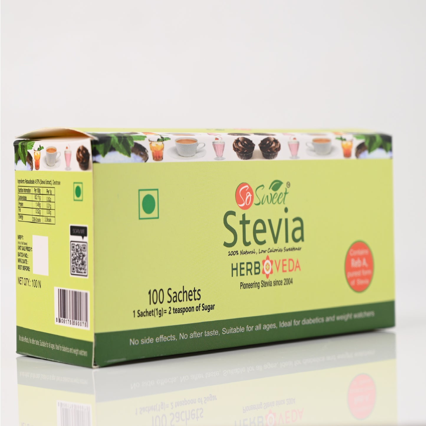 So Sweet Sugar Free Low Stevia  Sachets 100% Natural Sweetener |100 Sachet | Diabetic Safe