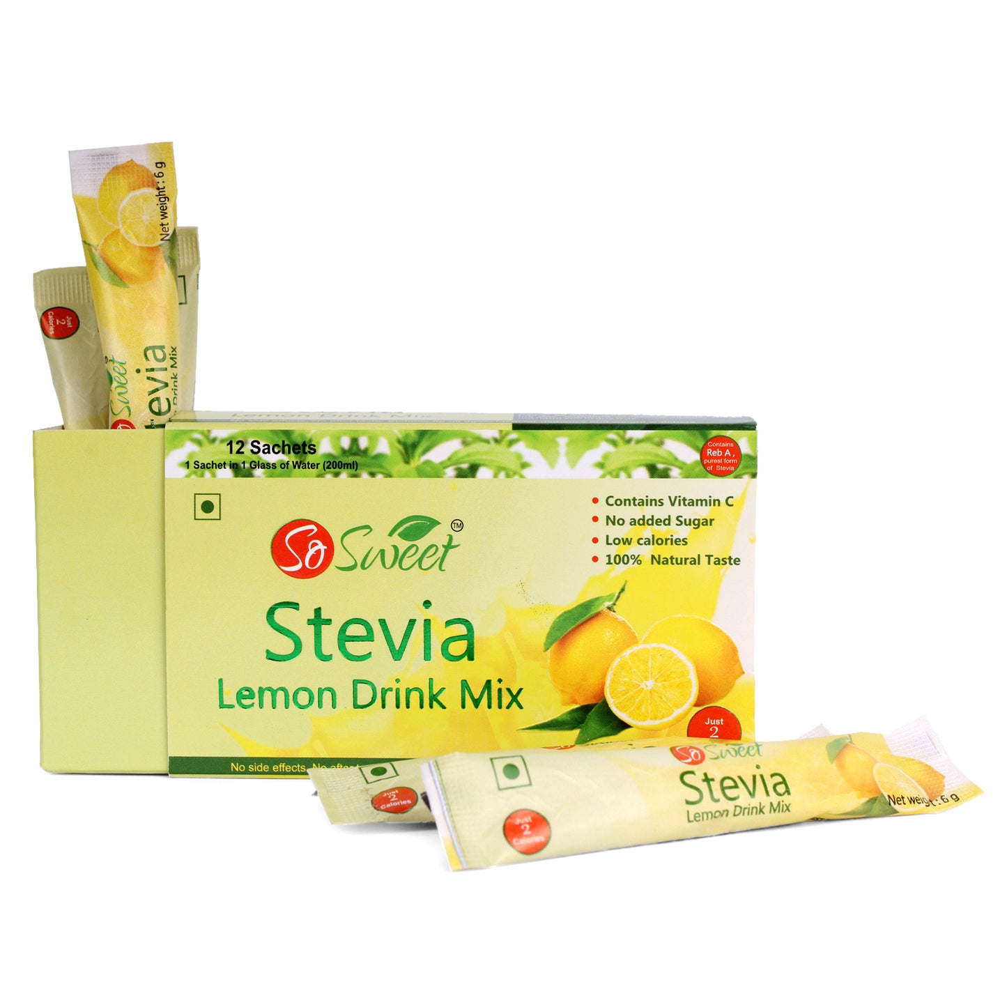 So Sweet Stevia Lemon Instant Drink Mix Sugar Free | Zero Calories| Enrich with Vitamin C | 12 Sachets  Pack of 3