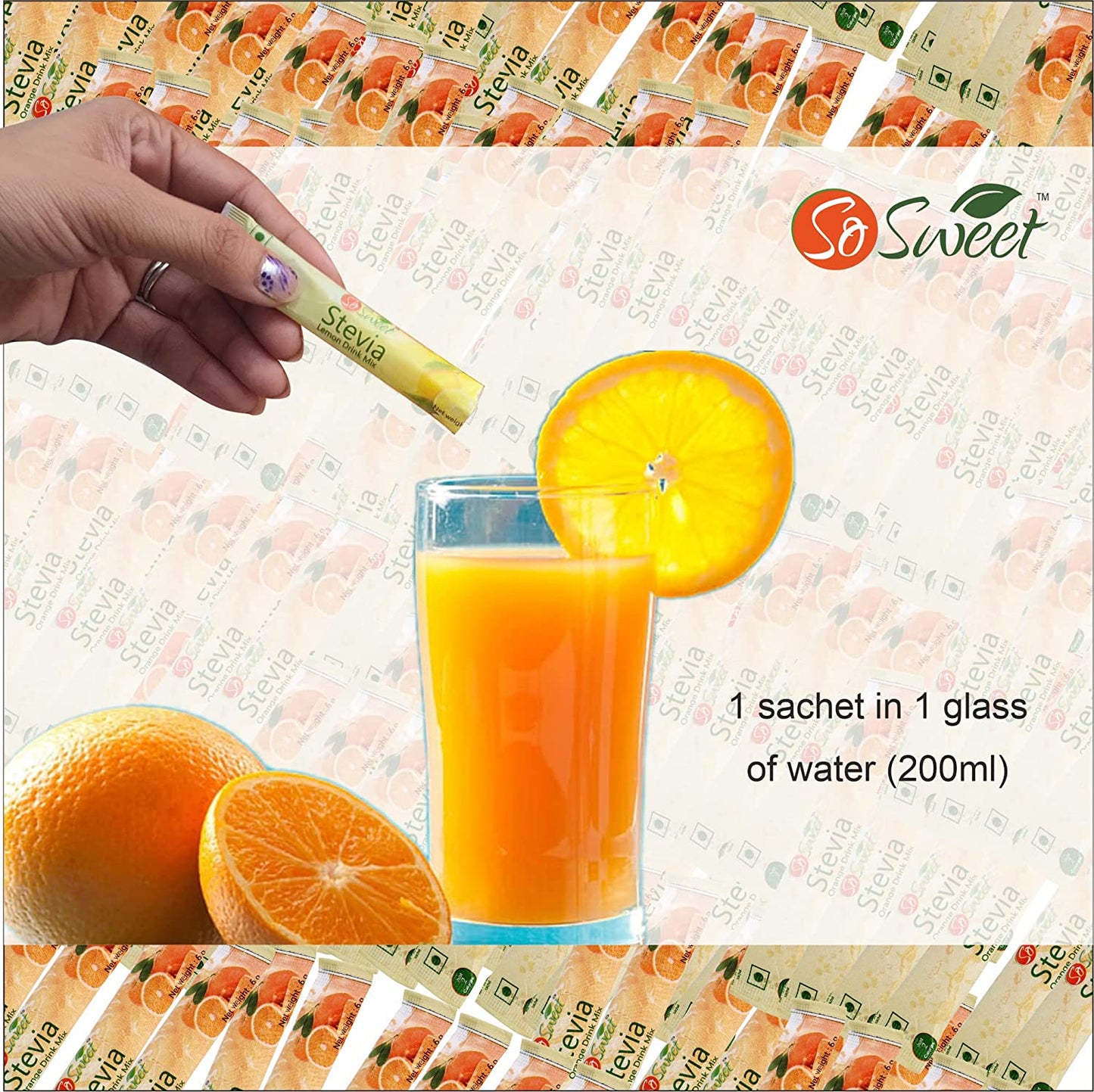 So Sweet Stevia Orange Instant Drink Mix Sugar Free | Zero Calories| Enrich with Vitamin C | 12 Sachets -Pack of 4