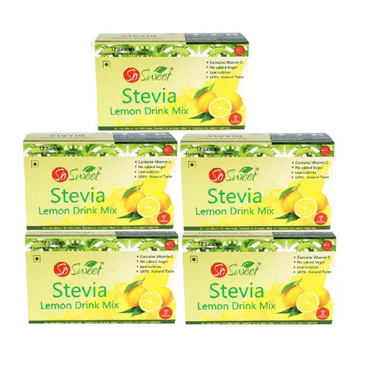 Stevia Sugar Free Instant Lemon Juice Drink Mix - 12 Sachets-Pack of 5