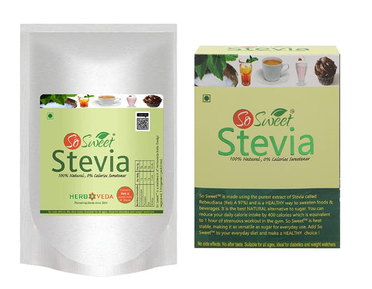 So Sweet Stevia (250gm+ 50 Stevia Sachets) Zero Calorie Natural Sweetener (Pack of 2)