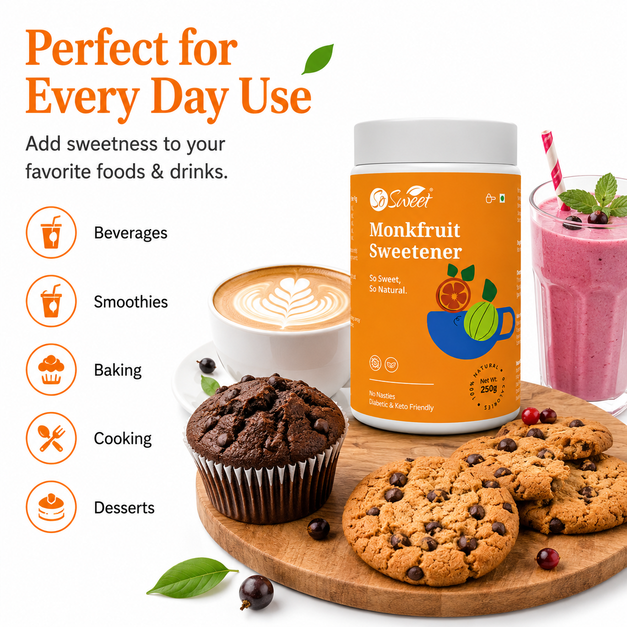 So Sweet Monk Fruit Sweetener 250gm – Zero Calorie Natural Sugar Substitute | Diabetic & Keto Friendly