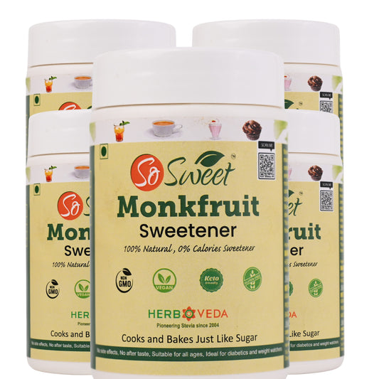 Monk Fruit Sweetener | Best Sugar Monk Fruit Sweetener (250gm) | 100% Natural Zero Calorie Sugar Substitute | Diabetic & Keto Friendly-Pack of 5