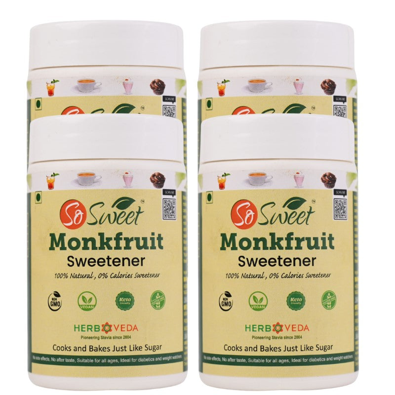 Monk Fruit Sweetener (250gm) | 100% Natural Zero Calorie Sugar Substitute | Diabetic & Keto Friendly-Pack of 4