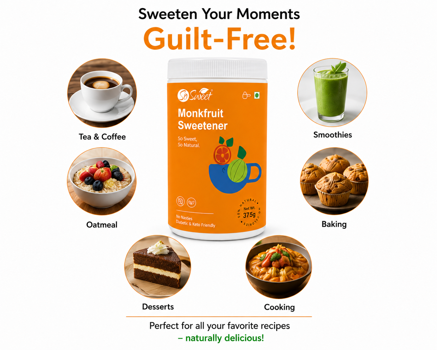 So Sweet Monk Fruit 100% Natural Zero Calorie Sweetener -375gm -Diabetic & Keto Friendly