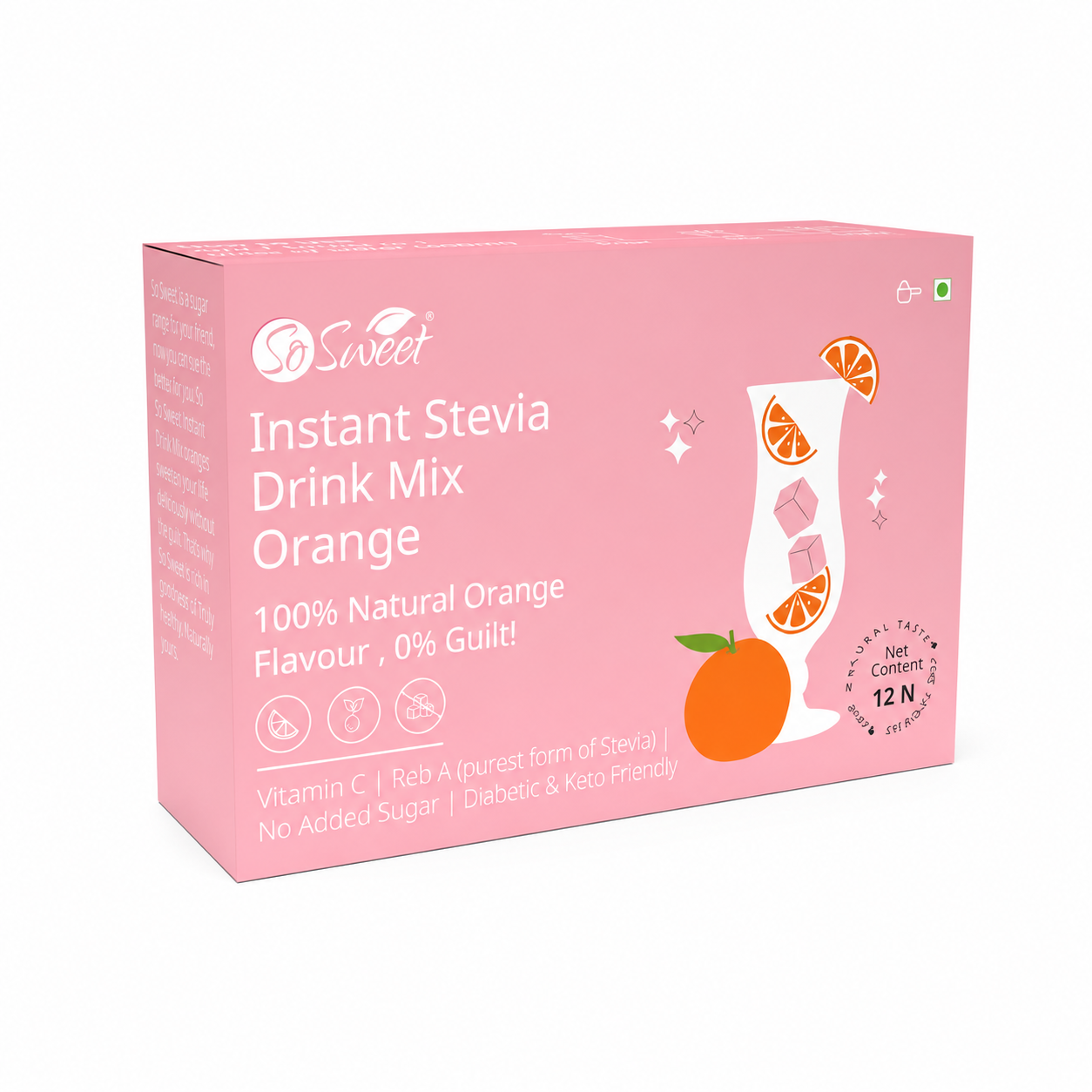 So Sweet Stevia Orange Instant Drink Mix – 12 Sachets | Sugar Free Zero Calorie