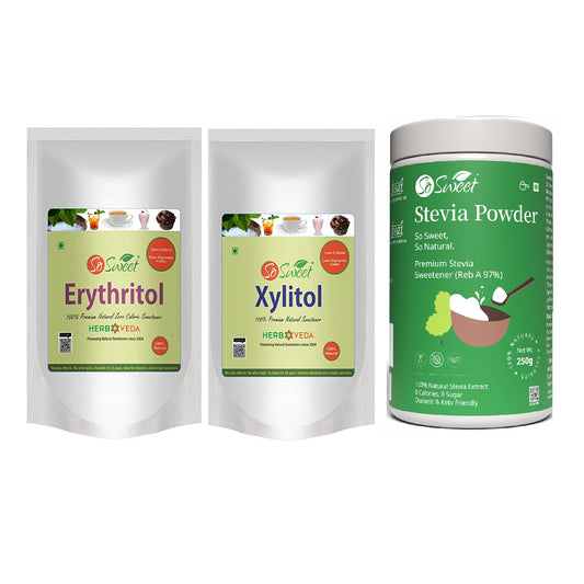 So Sweet Stevia Powder, Erythritol, Xylitol Zero Calorie Sugar Free Sweetener (250g Each)