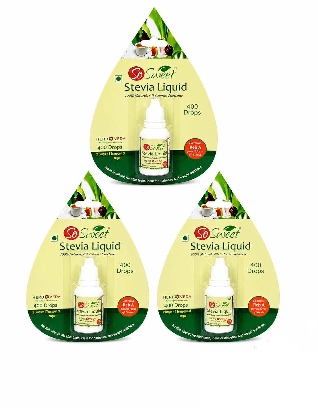 So Sweet Stevia Liquid Drops – 1200 Drops (Pack of 3, 400 Drops Each) | Zero Calorie Natural Sweetener