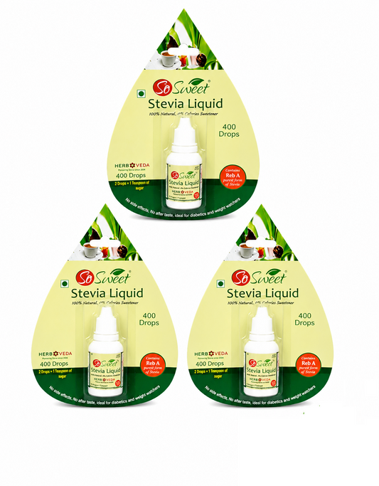 Stevia Liquid Drops | Sugar Free Natural Zero Calorie Sweetener| Pack of 3, 1200 Drops - 400 Drops Each