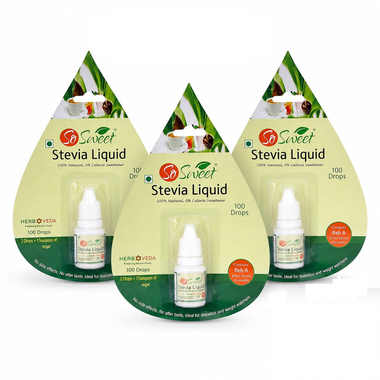 So Sweet Stevia Liquid Sugar Free 100 Drops - 5ml | Zero Calorie | Diabetic Friendly-Pack of 3