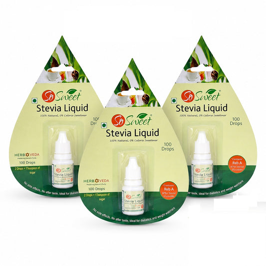 So Sweet Stevia Liquid Sugar Free 100 Drops - 5ml | Zero Calorie | Diabetic Friendly-Pack of 3