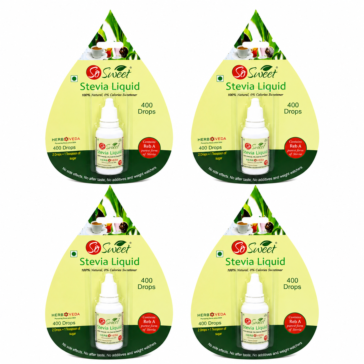 So Sweet Stevia Liquid 1600 Drops – Zero Calorie Natural Sweetener Pack of 4