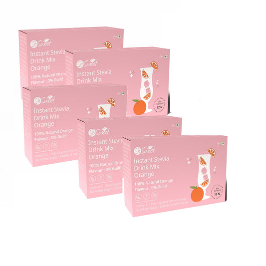 Stevia Sugar Free Instant Orange Drink mix - 12 Sachets-Pack of 5