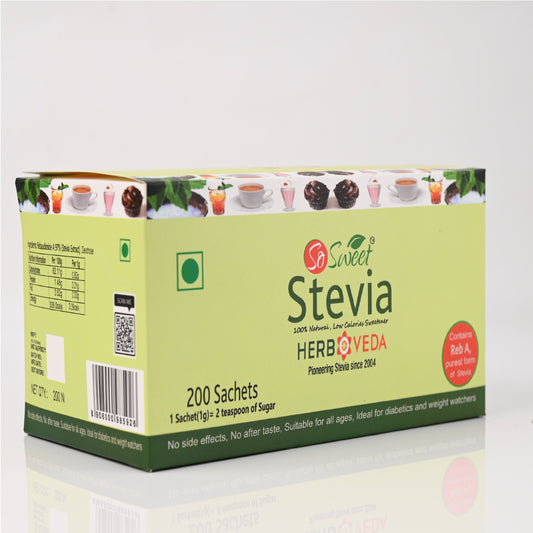 So Sweet Stevia Sachets Sugar Free Natural Low Calorie Sweetener - 200 Sachets