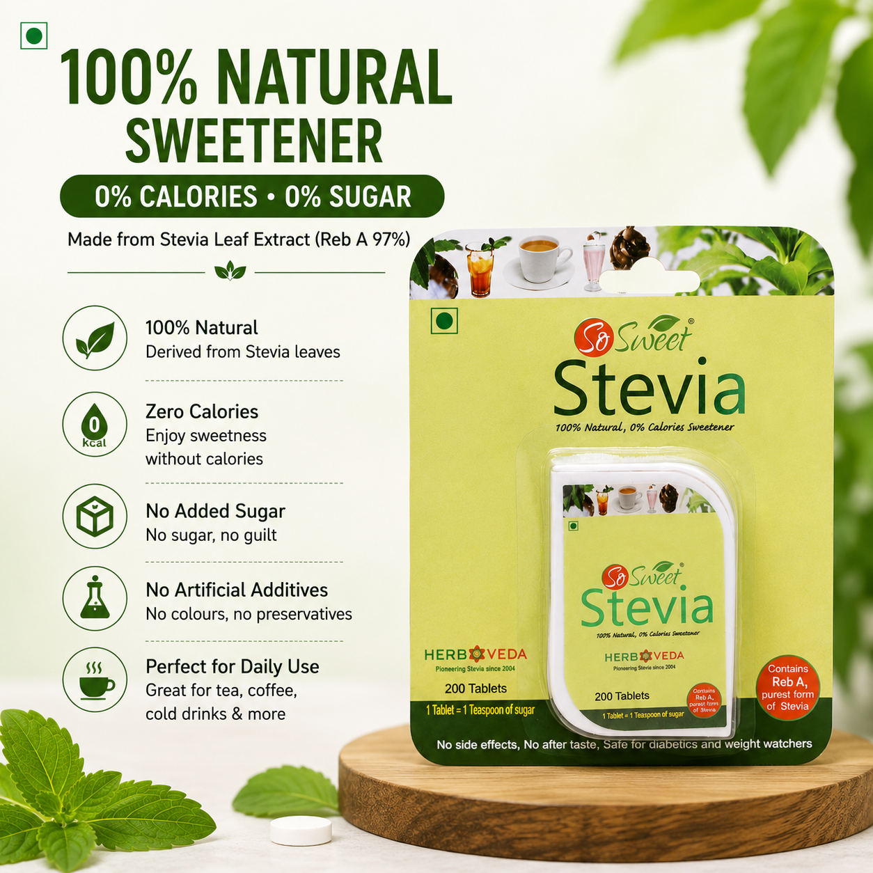 So Sweet Stevia 300 Tablets – 100% Natural Zero Calorie Sugar Free Sweetener