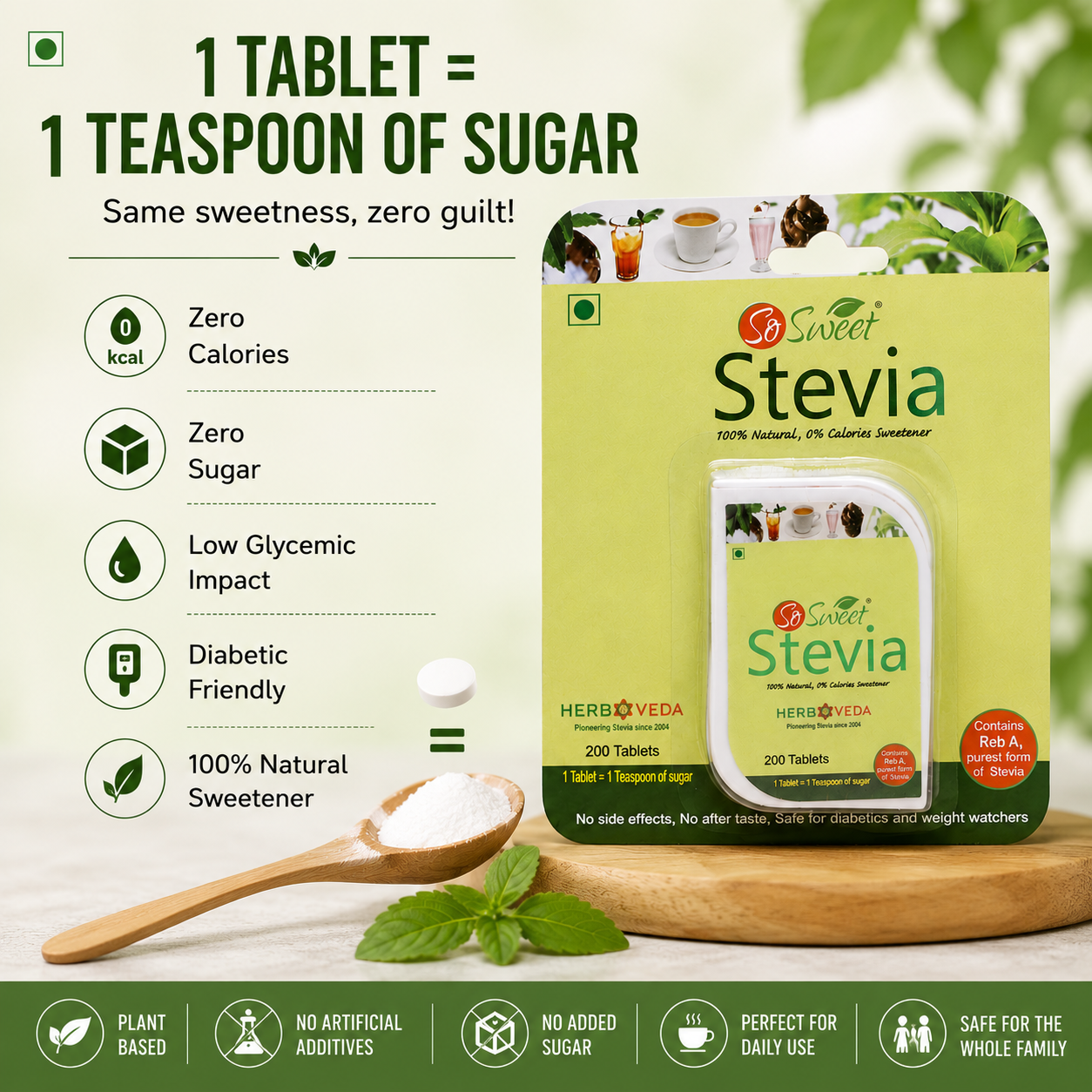 So Sweet Stevia Tablets 200 – Natural Zero Calorie Sugar Free Sweetener