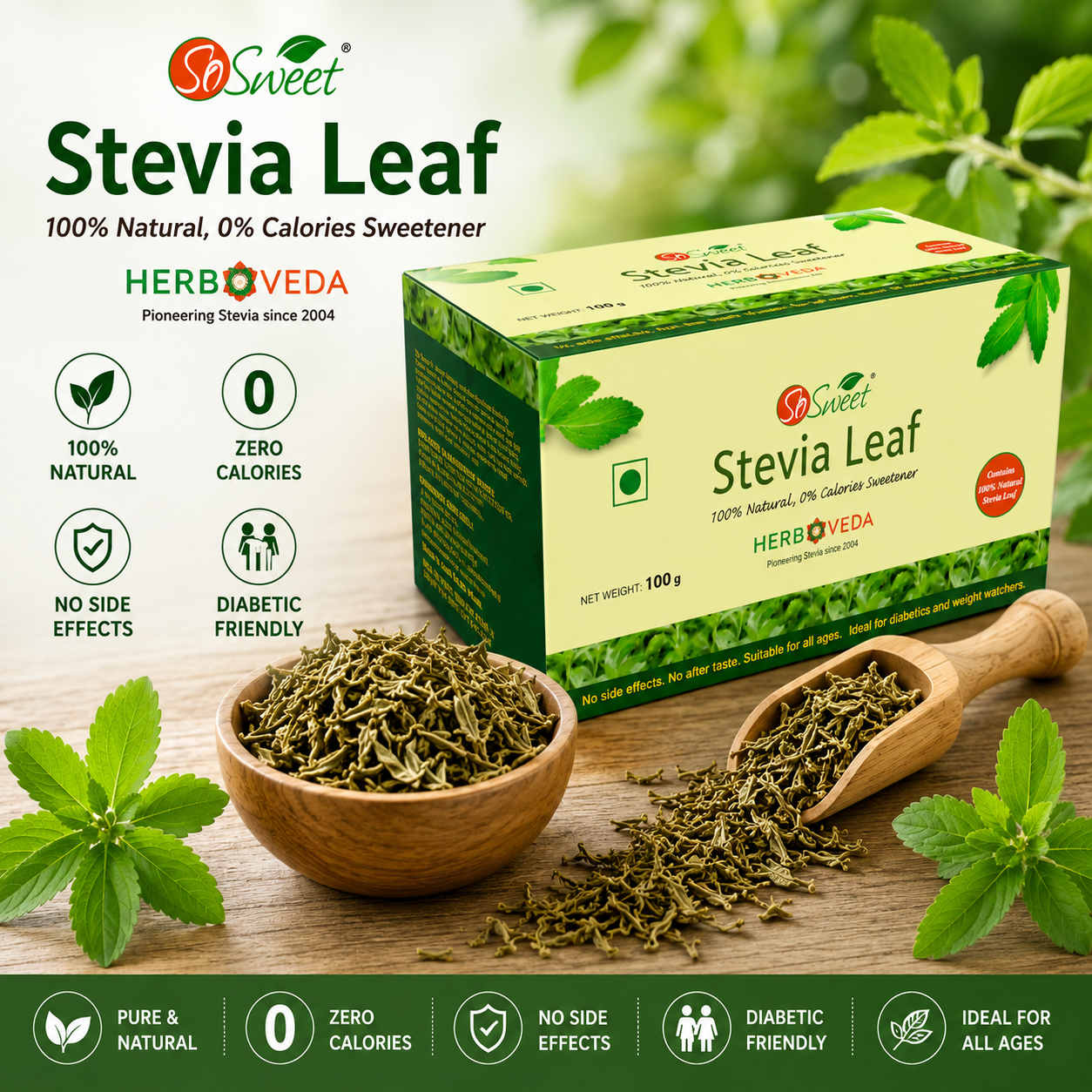 Stevia Leaf Sugar Free Natural Zero Calorie Sweetener
