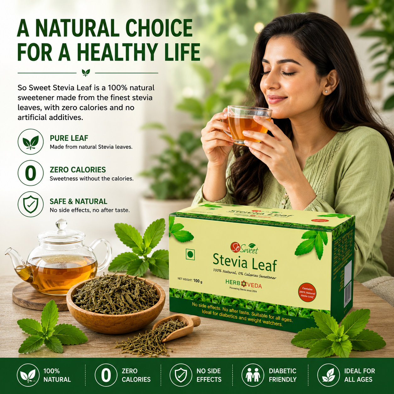 Stevia Leaf Sugar Free Natural Zero Calorie Sweetener-So Sweet 