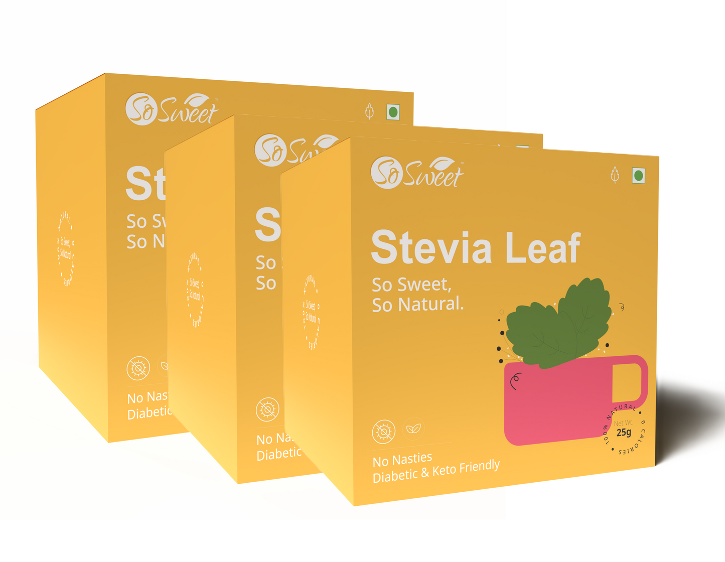 So Sweet Stevia Leaf Sugar Free Natural Zero Calorie Sweetener Pack of 3 (25 gm each)