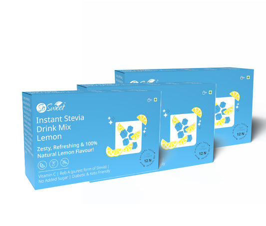 Stevia Sugar Free Instant Lemon Juice Drink Mix - 12 Sachets-Pack of 3