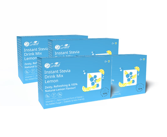 Stevia Sugar Free Instant Lemon Juice Drink Mix - 12 Sachets-Pack of 4