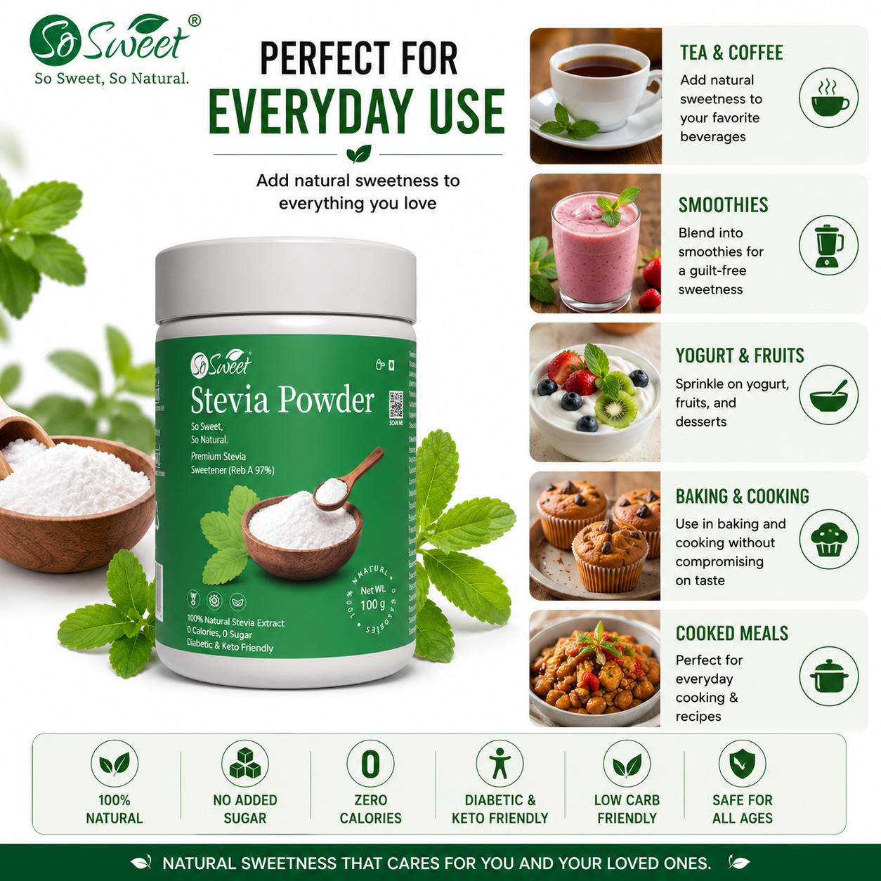 So Sweet Stevia Powder 100gm – Zero Calorie Natural Sugar Free Sweetener