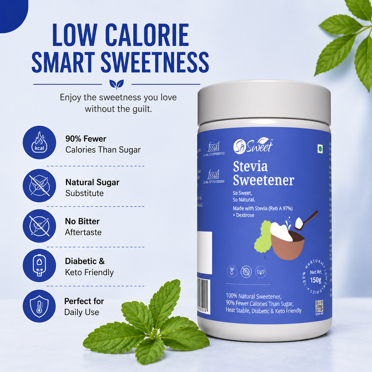 So Sweet Stevia Powder 150gm – Sugar Free Natural Sweetener | Diabetic Friendly