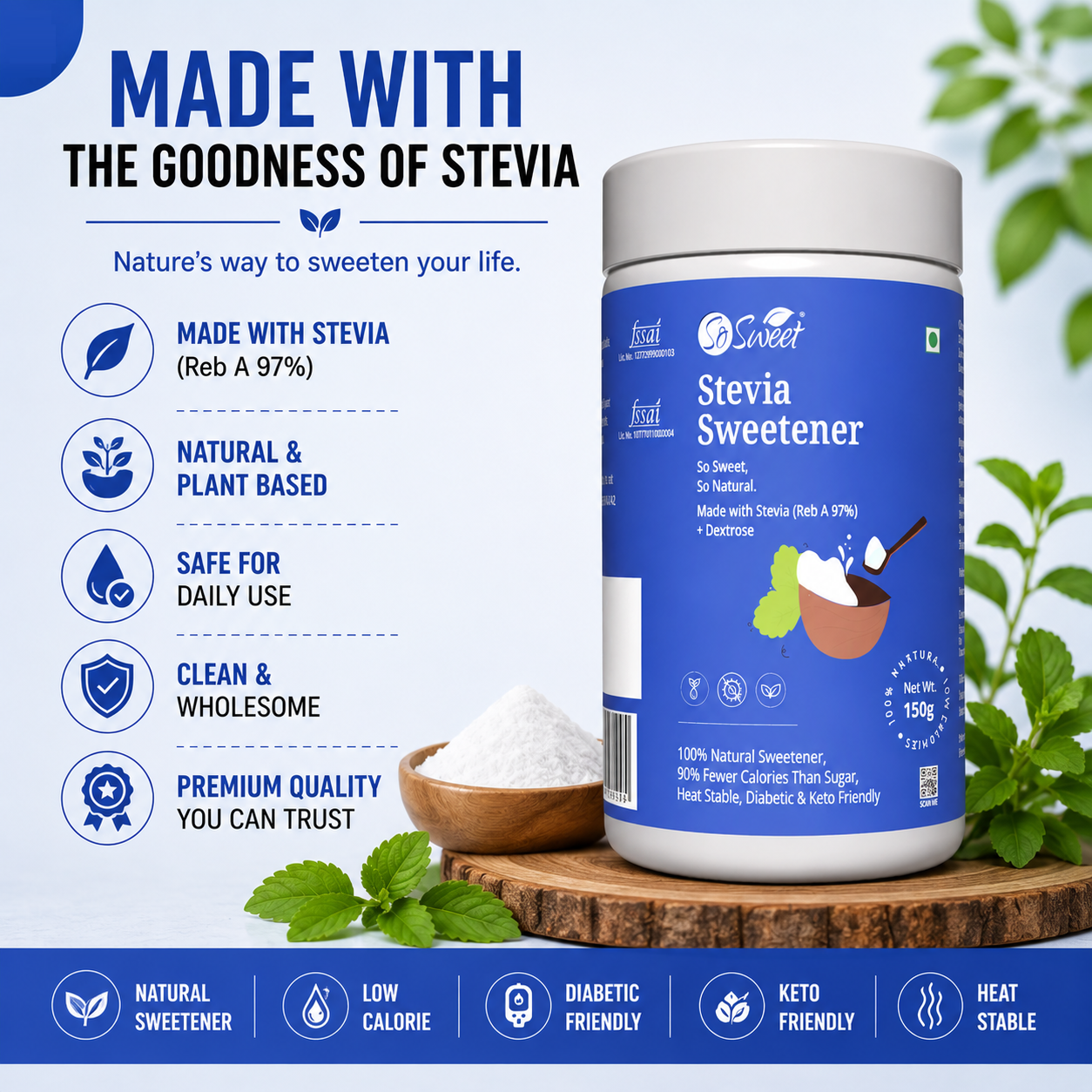 So Sweet Stevia Powder 150gm – Sugar Free Natural Sweetener | Diabetic Friendly