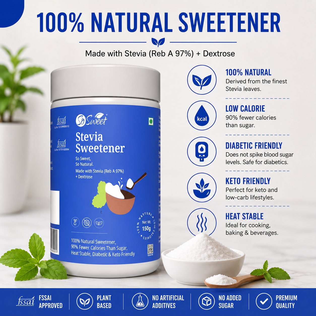 So Sweet Stevia Powder 150gm – Sugar Free Natural Sweetener | Diabetic Friendly