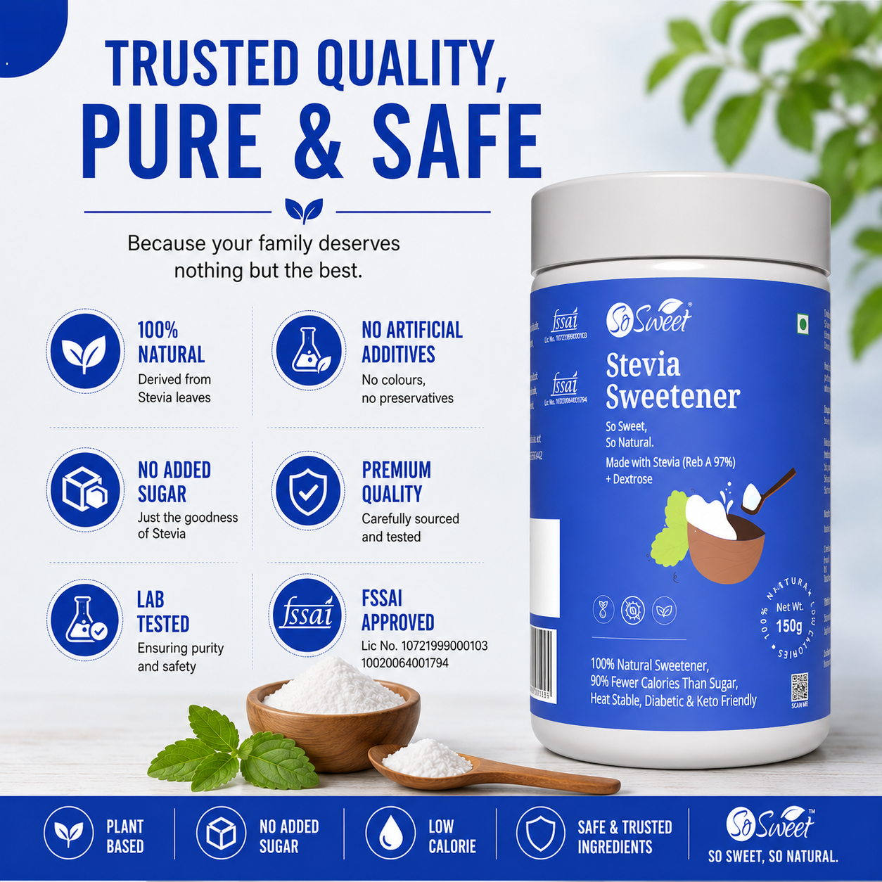 So Sweet Stevia Powder 150gm – Sugar Free Natural Sweetener | Diabetic Friendly