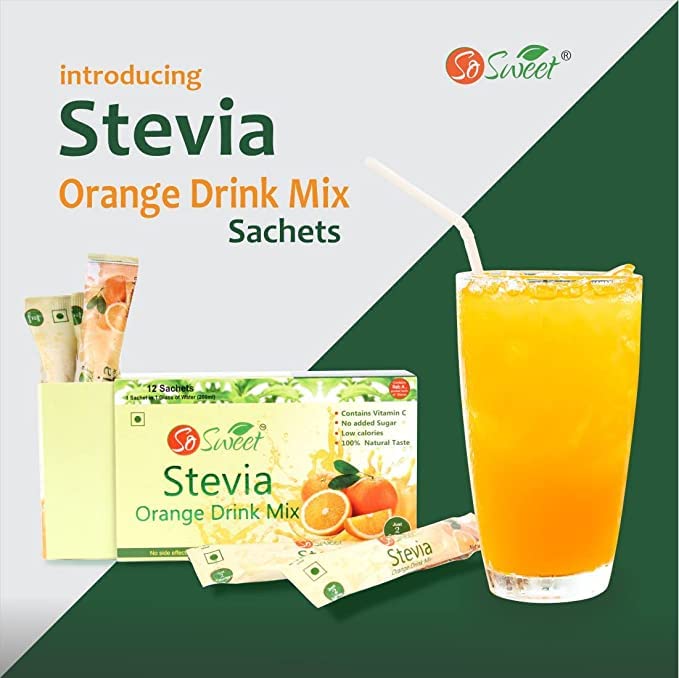 Stevia Sugar Free Instant Orange Drink mix - 12 Sachets