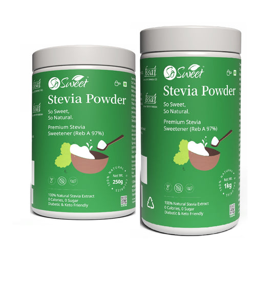 So Sweet Stevia Powder 100% Natural Sweetener - Sugar Free (Pack of 2) 1kg & 250gm