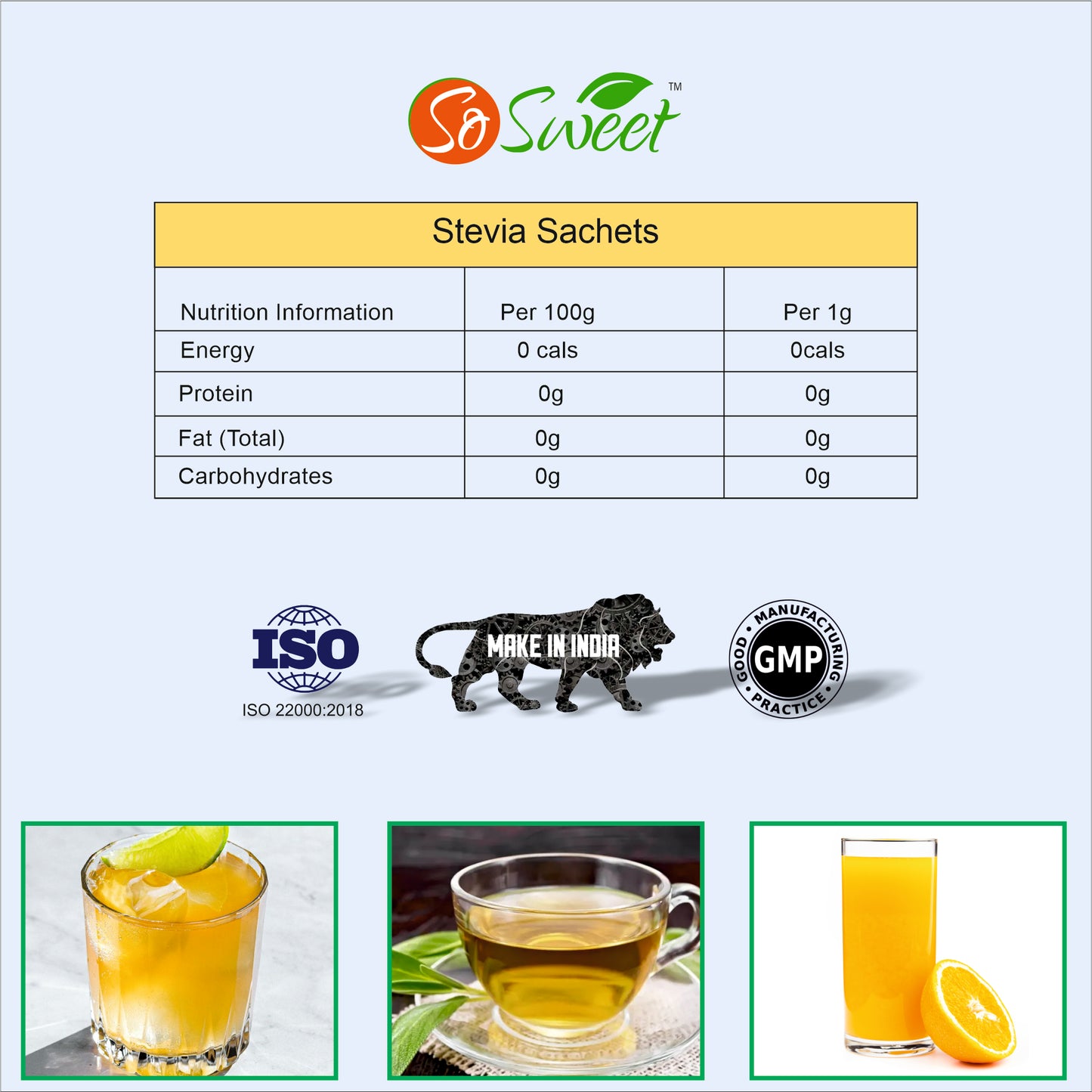 So Sweet Stevia Sachets Sugar Free Natural Low Calorie Sweetener 120 Sachets