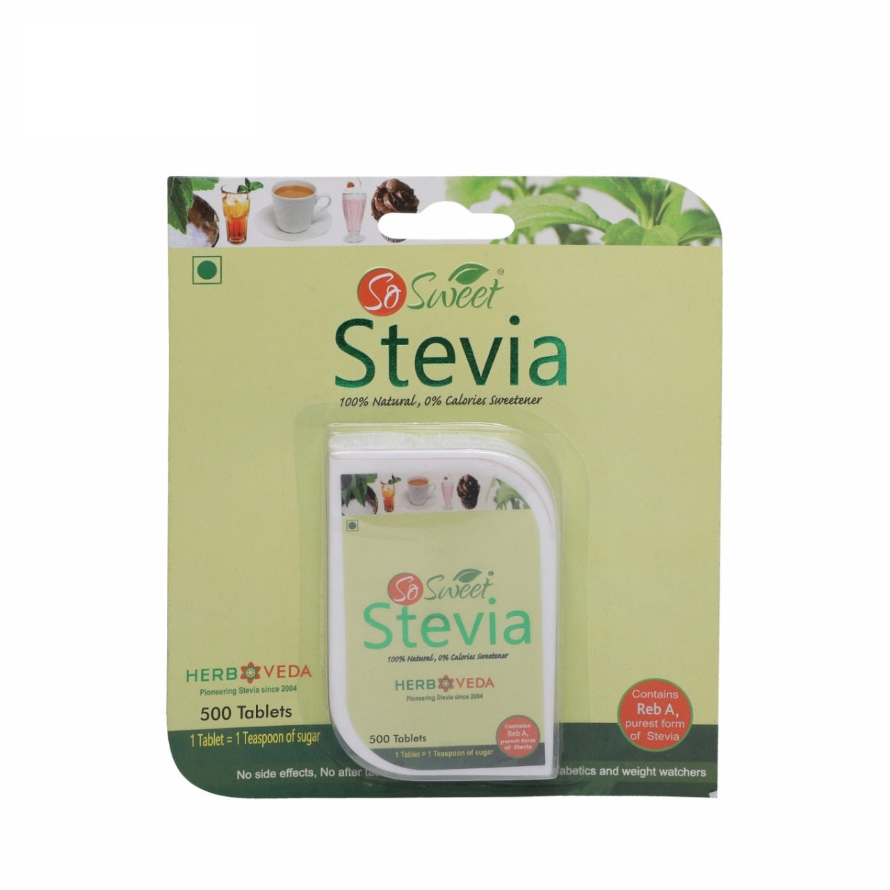 So Sweet 500 Stevia Tablets, 100% Natural Sweetener for Weight, Diabetes, Keto Management Sugar-Free Zero Calories Made Out of Stevia Leaf Extract (Meethi Tulsi)