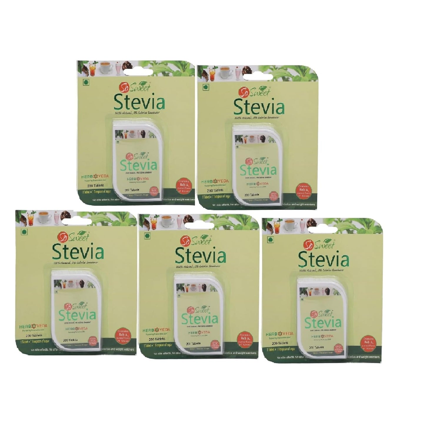 So Sweet Stevia 200 Tablet Sugar Free Natural Zero Calorie Sweetener -Pack of 5