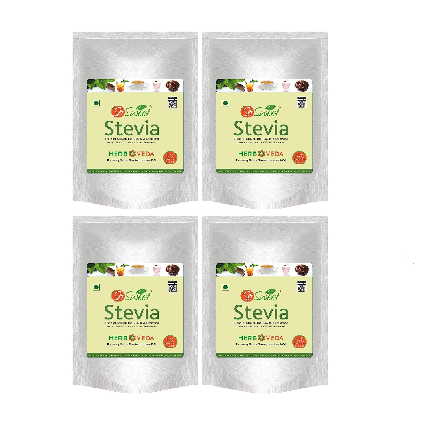 So Sweet Stevia Powder 100% Natural Low Calories Sugar Free Sweetener 900gm- Pack of 4