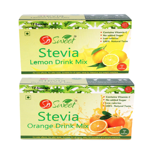 So Sweet Stevia Orange And Lemon Drink Mix Sugar Free | Zero Calories| Enrich with Vitamin C | 12 Sachets