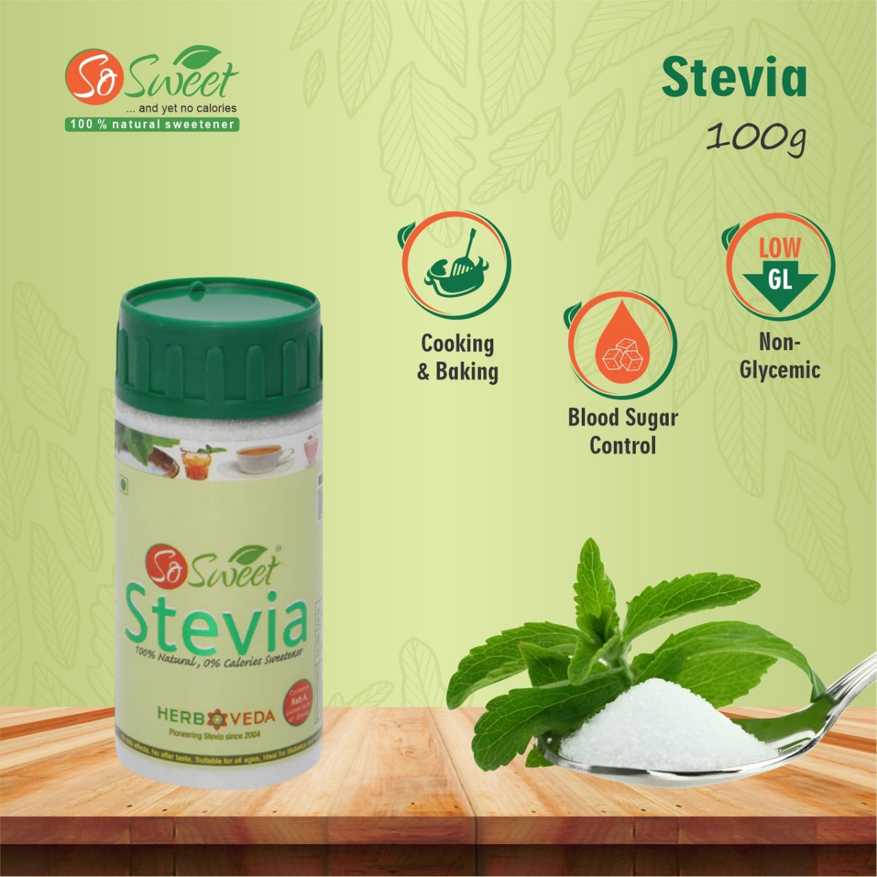 Zero Calorie Stevia Powder | Sugar Free Natural Sweetener-100gm