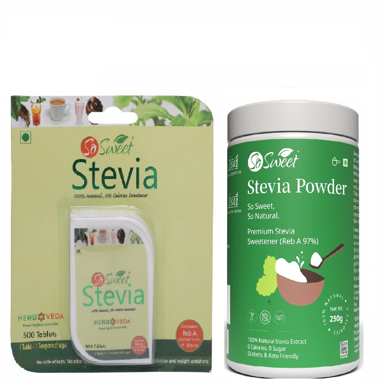 So Sweet Stevia 500 Tablets & Stevia Powder 250gm 100% Natural Sweetener - Sugar Free