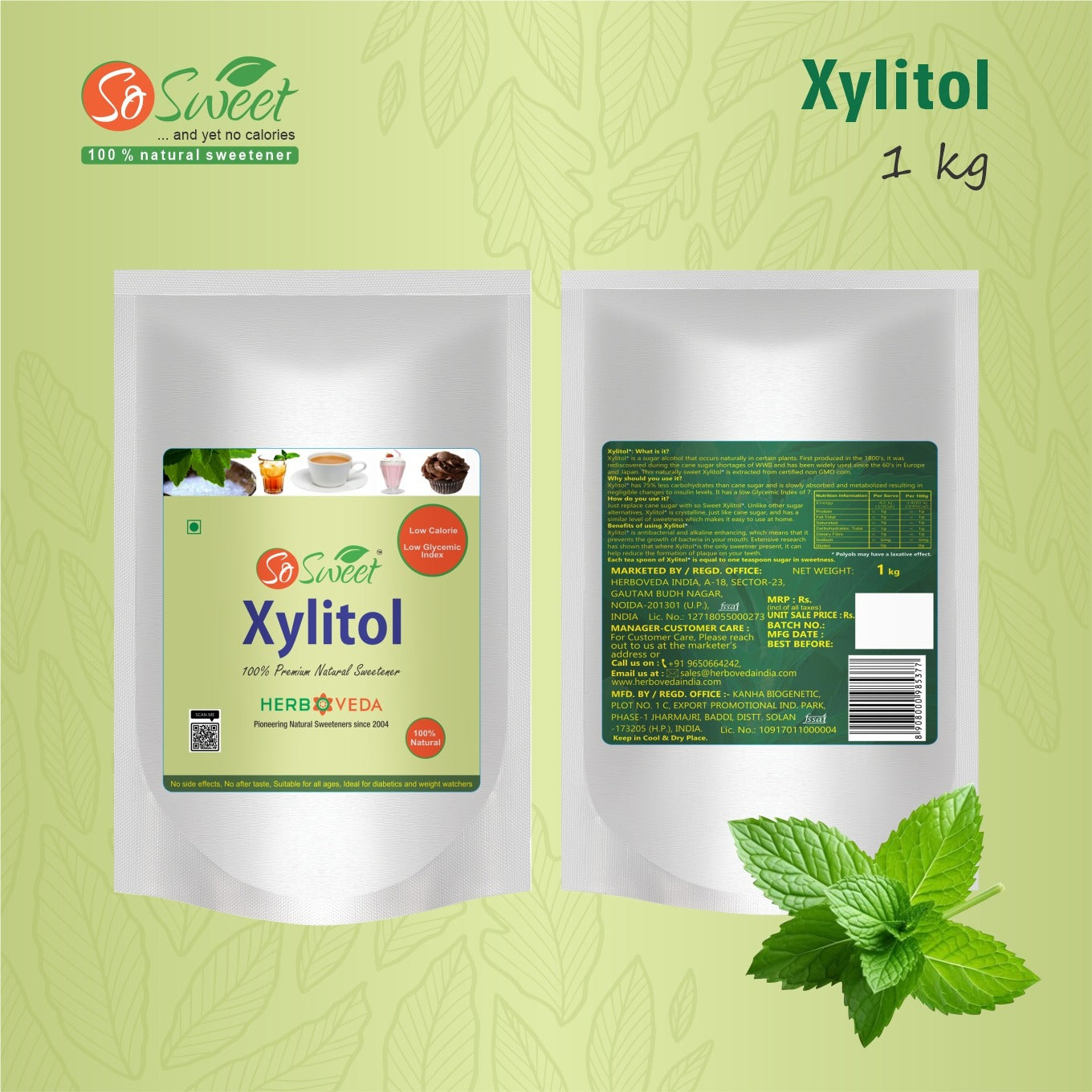 So Sweet 100% Natural Sweetener 1 Kg Xylitol Powder - Xylitol Sugar Free Sweetener