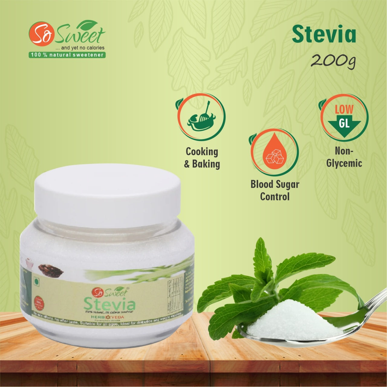 So Sweet Stevia Sugar Free100 %  Natural Zero Calorie Sweetener - 200gm - Keto and Diabetic Friendly | Safe for all ages