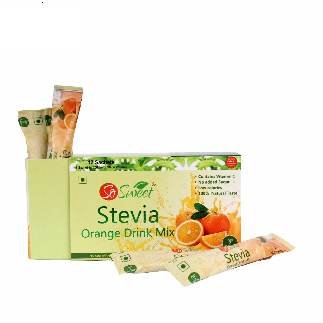 Stevia Sugar Free Instant Orange Drink mix - 12 Sachets-Pack of 3