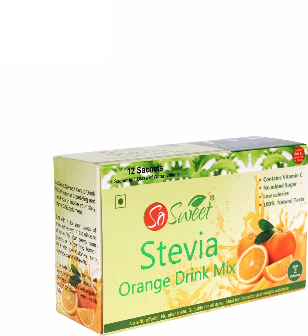 Stevia Sugar Free Instant Orange Drink mix - 12 Sachets-Pack of 3