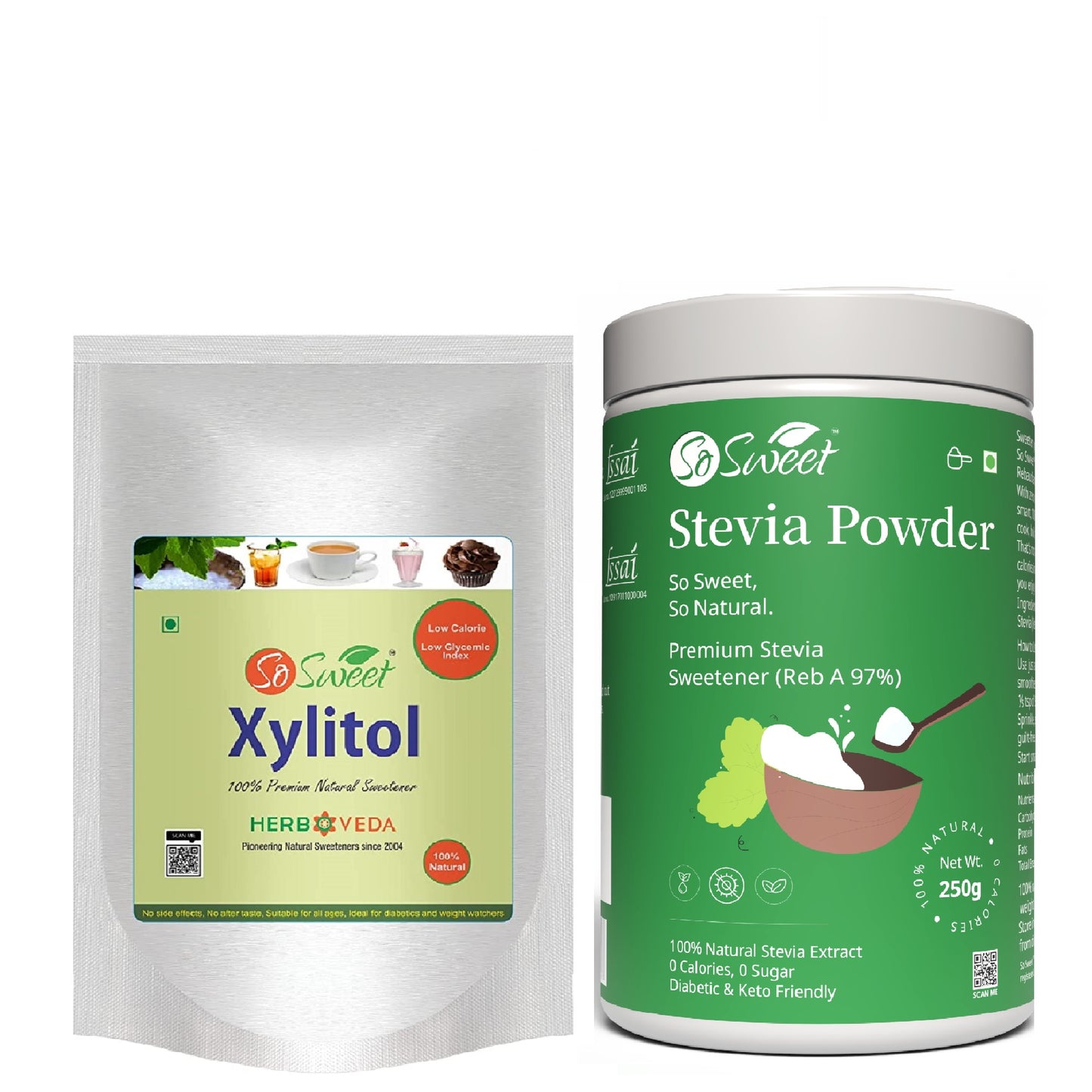 So Sweet Stevia Powder & Xylitol Sugar Free Natural Sweetener (250gm Each)
