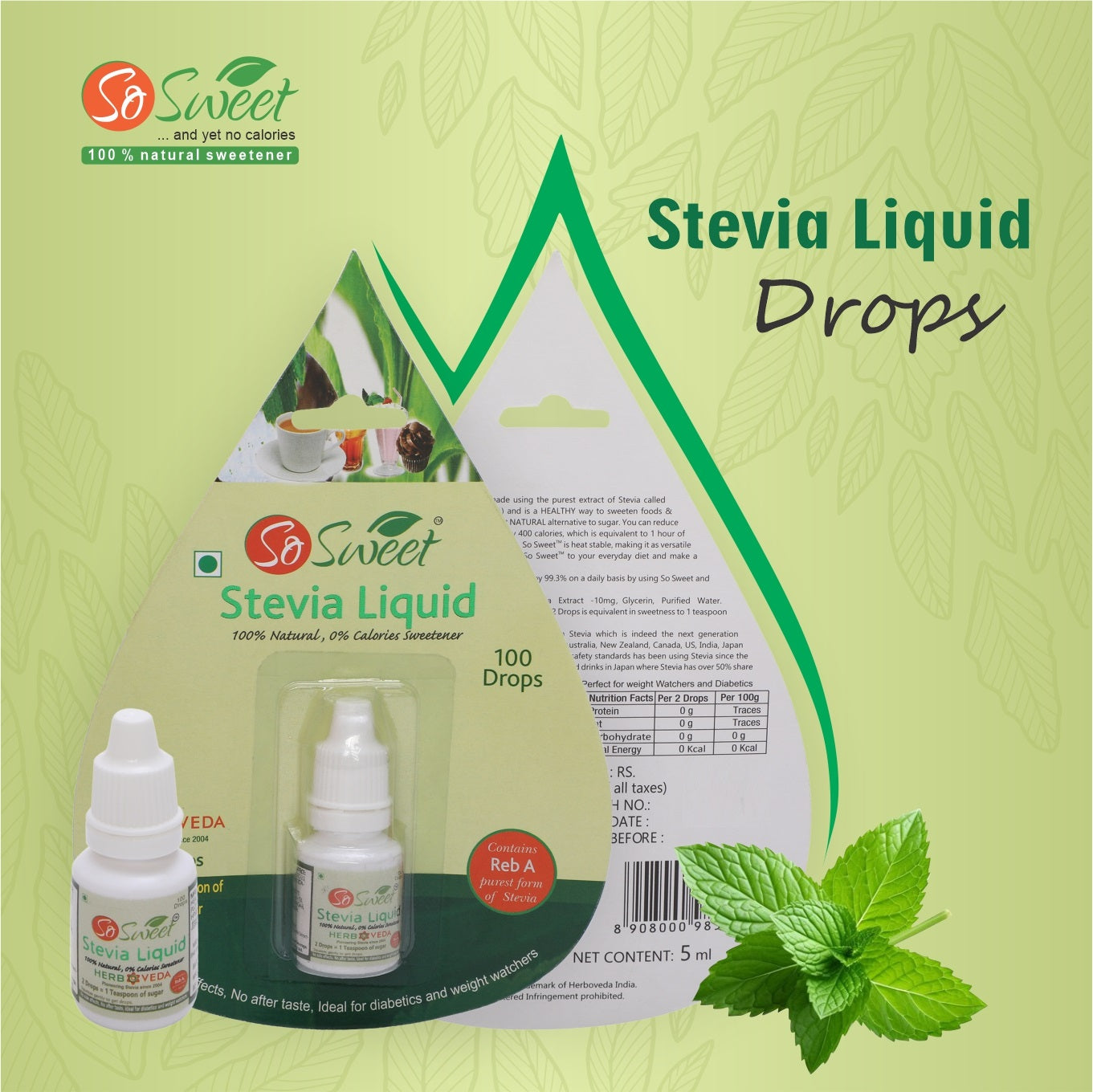 So Sweet Stevia Combo of 500 Stevia Tablets & 300 Drops Natural Sweetener Sugarfree