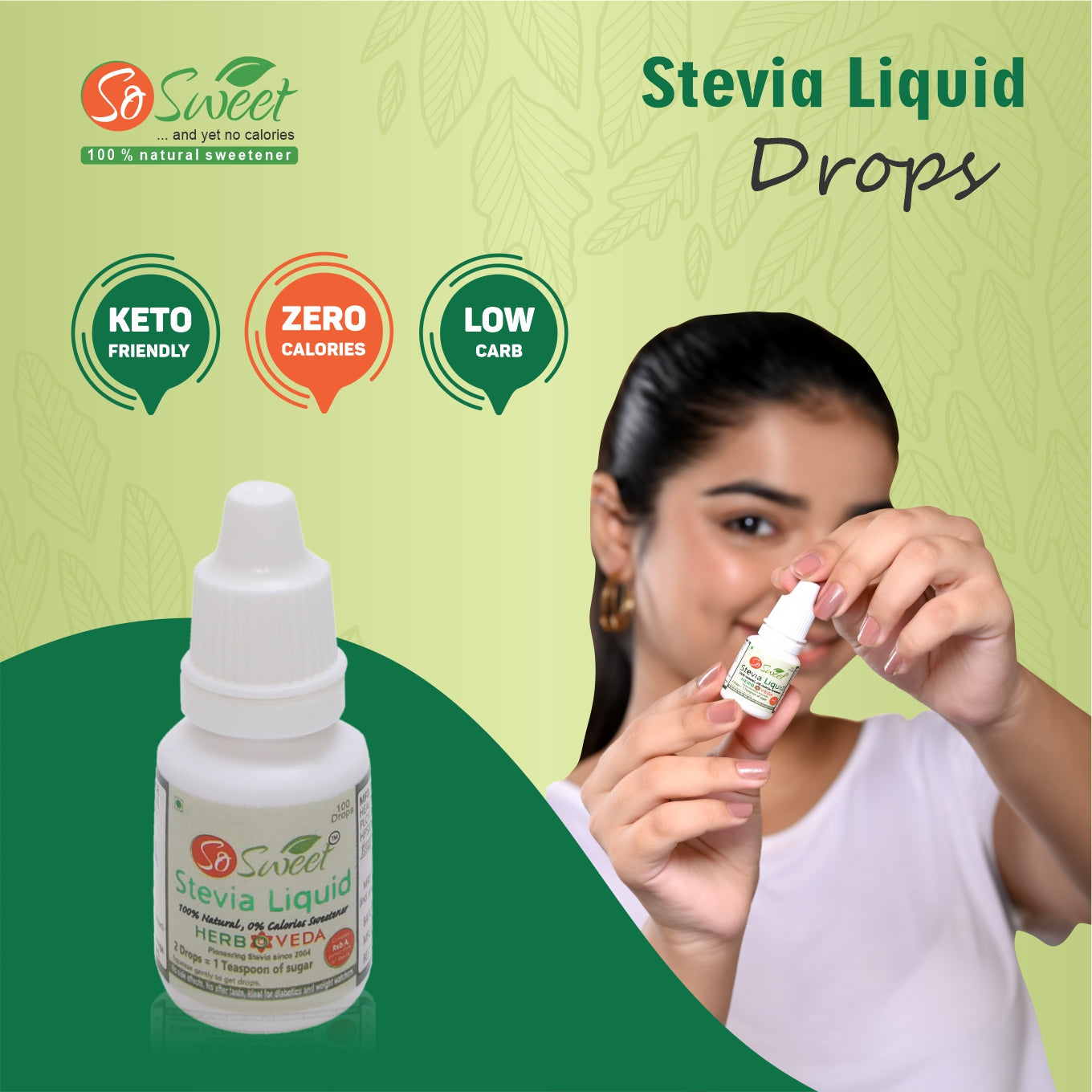 So Sweet Stevia Liquid Sugar Free 100 Drops - 5ml | Zero Calorie | Diabetic Friendly-Pack of 3