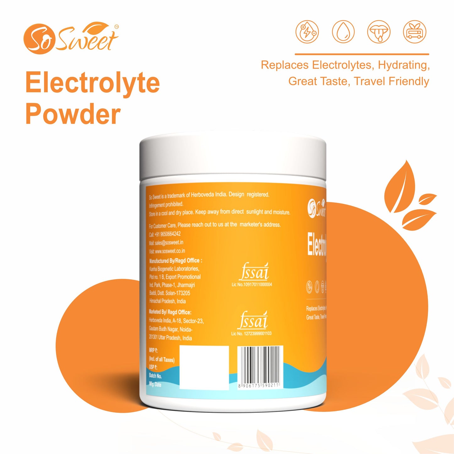 So Sweet Electrolyte Strawberry Energy Drink Mix Powder Instant Hydration, Low Calorie | Sodium, Potassium |100g