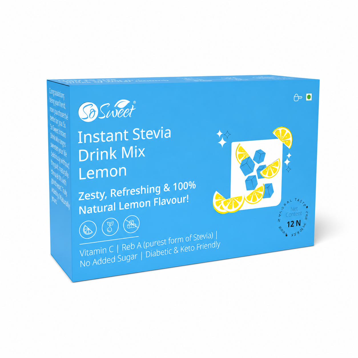 So Sweet Stevia Lemon Instant Drink Mix – 12 Sachets | Sugar Free Zero Calorie