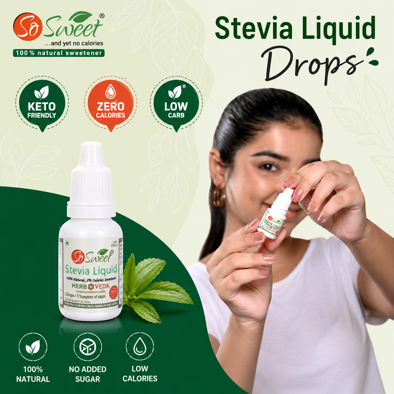 So Sweet Stevia 100 Tablets + 300 Liquid Drops – Zero Calorie Natural Sweetener Pack of 4